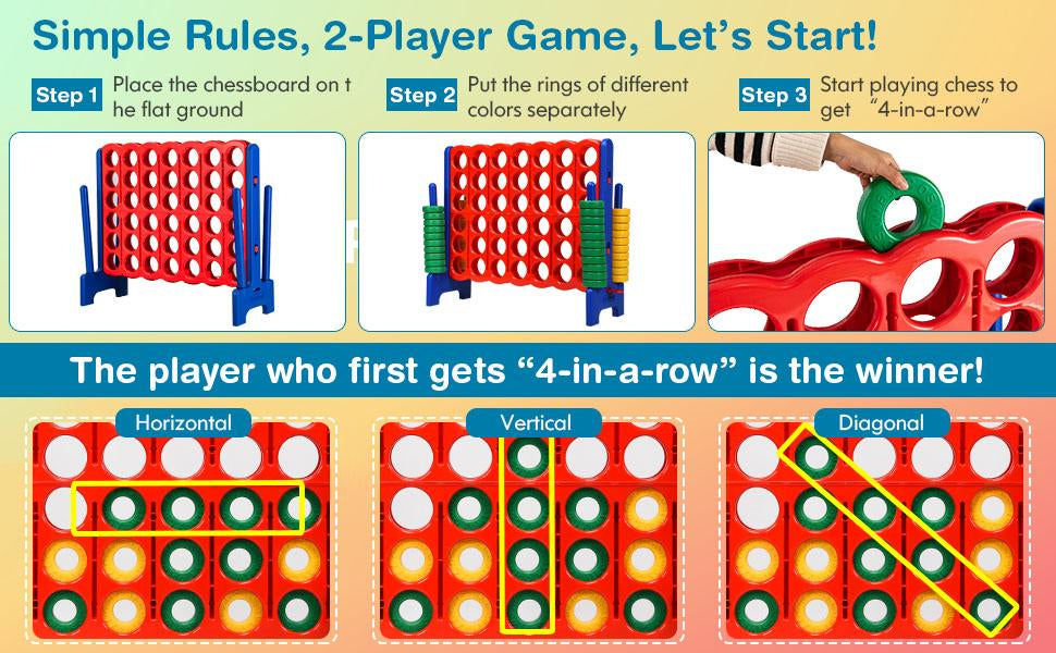 Jumbo 4-to-Score Giant 4 in A Row Game Set, Indoor Outdoor Connect Game for Kids Adults, Family Holiday Party Game