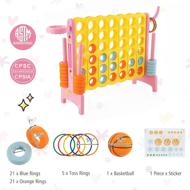 Jumbo 4-to-Score Giant 4 in A Row Game Set, Indoor Outdoor Connect Game for Kids Adults, Family Holiday Party Game