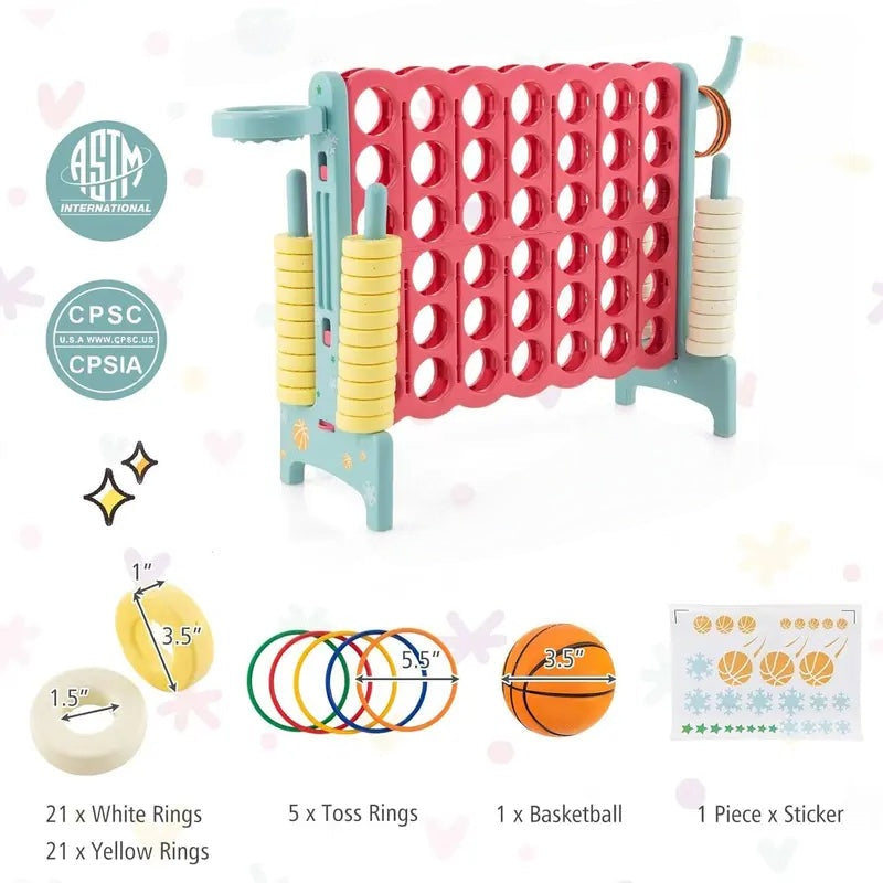 Jumbo 4-to-Score Giant 4 in A Row Game Set, Indoor Outdoor Connect Game for Kids Adults, Family Holiday Party Game