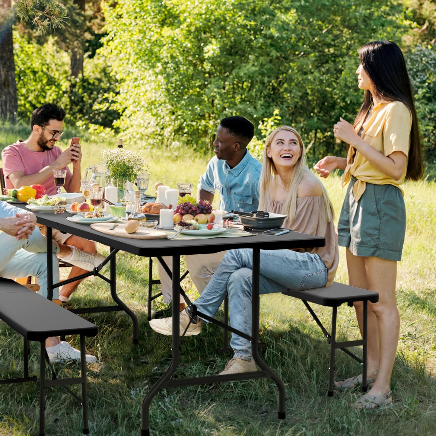 Last Day Only! 50% Off 6FT 3-Piece Folding Picnic Table Set for Home Garden & Backyard Use