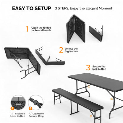 Last Day Only! 50% Off 6FT 3-Piece Folding Picnic Table Set for Home Garden & Backyard Use