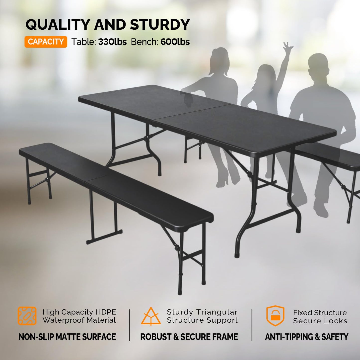 Last Day Only! 50% Off 6FT 3-Piece Folding Picnic Table Set for Home Garden & Backyard Use