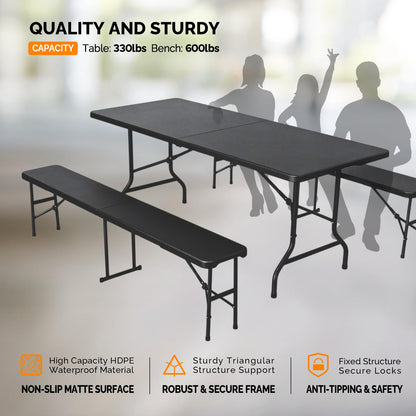 Last Day Only! 50% Off 6FT 3-Piece Folding Picnic Table Set for Home Garden & Backyard Use