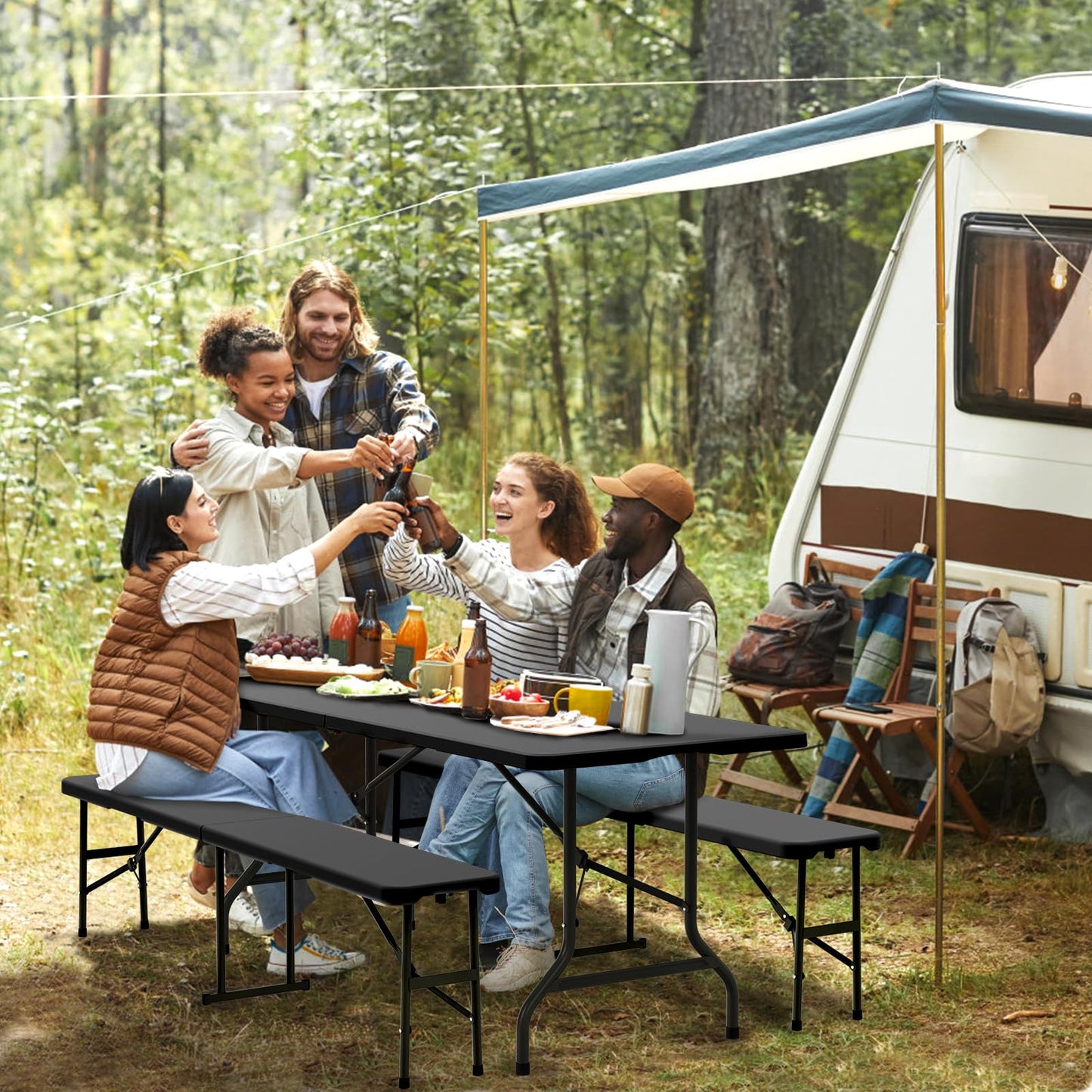 Last Day Only! 50% Off 6FT 3-Piece Folding Picnic Table Set for Home Garden & Backyard Use