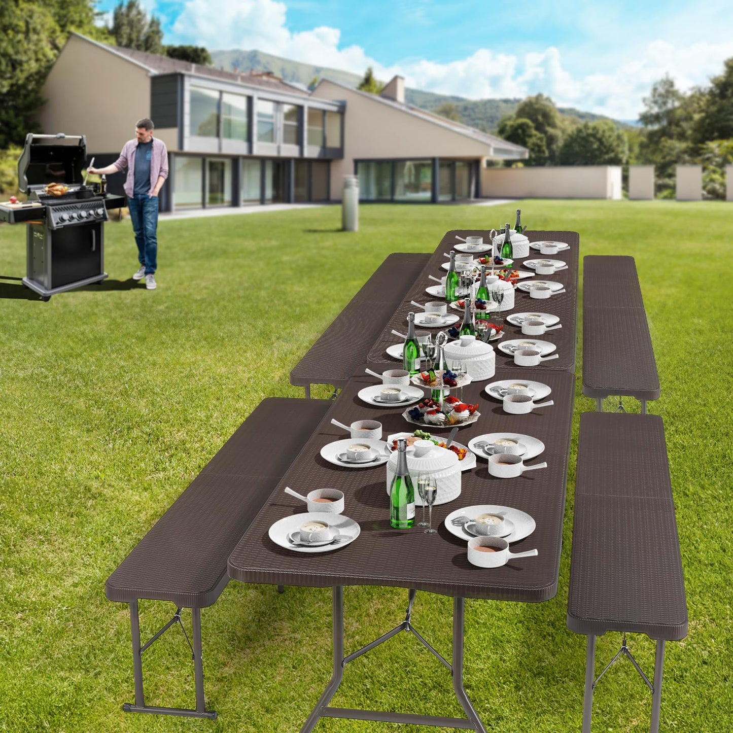 Last Day Only! 50% Off 6FT 3-Piece Folding Picnic Table Set for Home Garden & Backyard Use