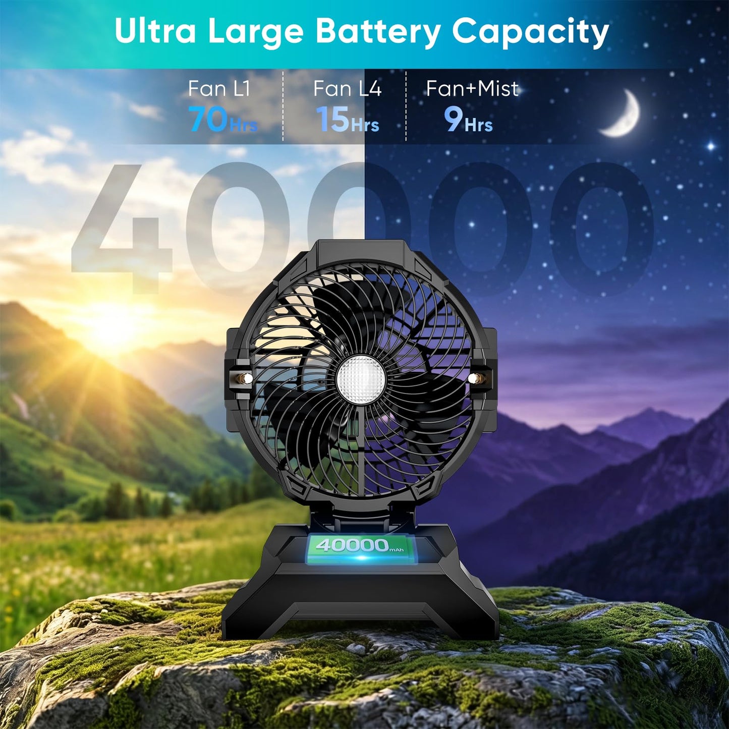 Summer Essential: Outdoor Portable Mist Cooling Fan | Multi-Speed Mist & LED Light for Camping & Patio