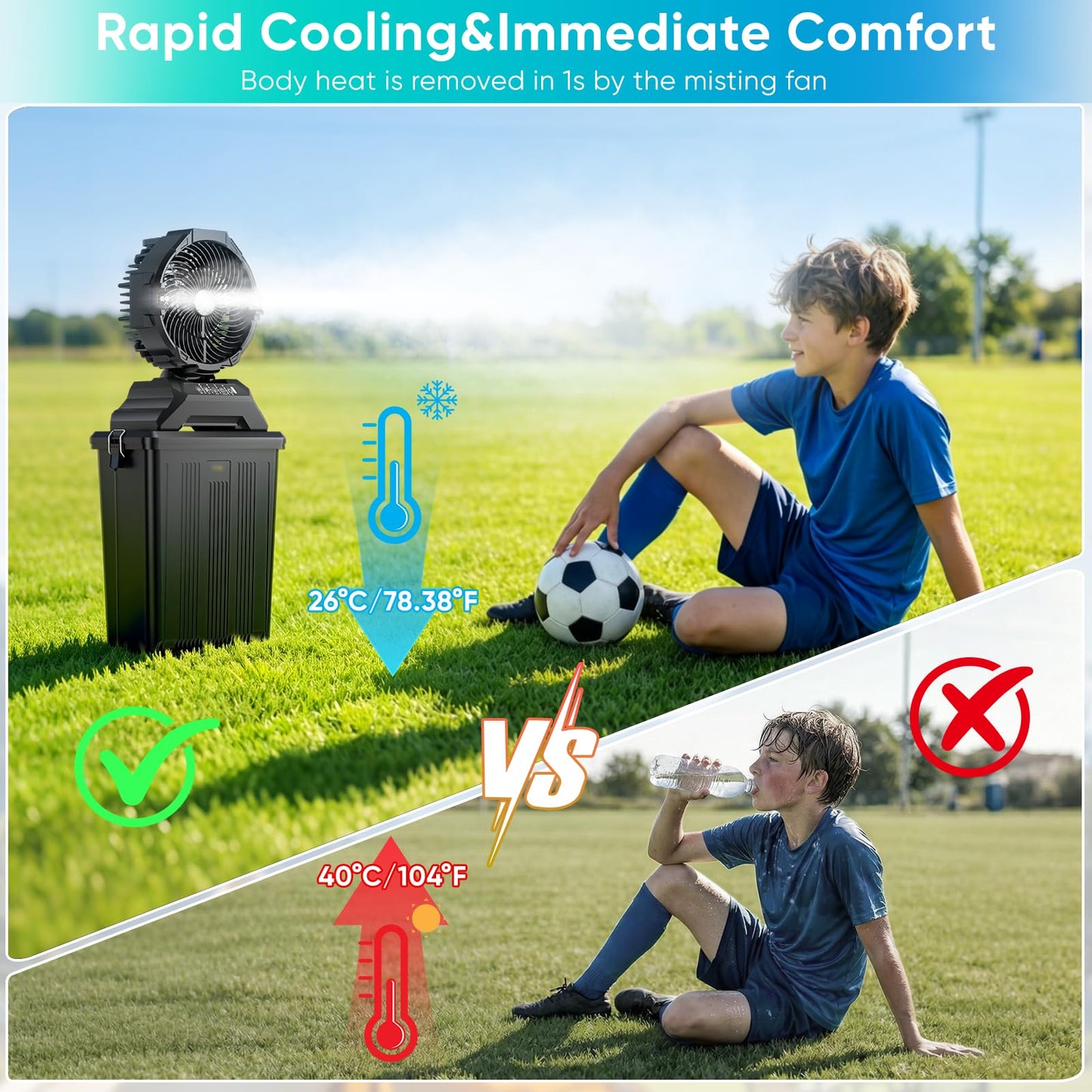 Summer Essential: Outdoor Portable Mist Cooling Fan | Multi-Speed Mist & LED Light for Camping & Patio