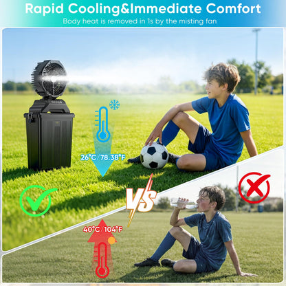 Summer Essential: Outdoor Portable Mist Cooling Fan | Multi-Speed Mist & LED Light for Camping & Patio