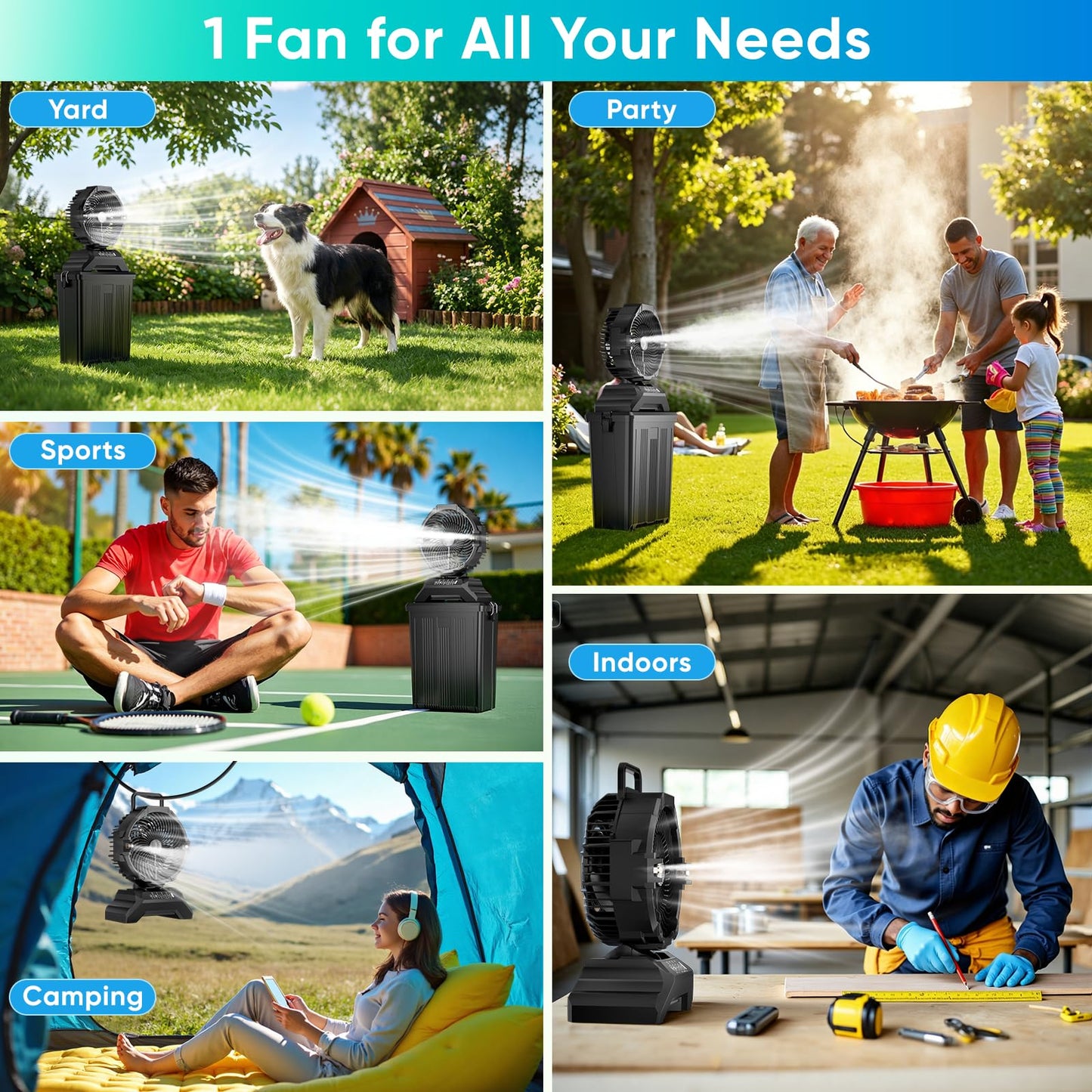 Summer Essential: Outdoor Portable Mist Cooling Fan | Multi-Speed Mist & LED Light for Camping & Patio